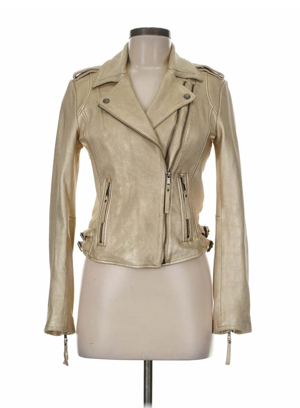 Joie Womens Metallic Gold 100% Lamb Leather Full-Zip Moto Biker Jacket Size M